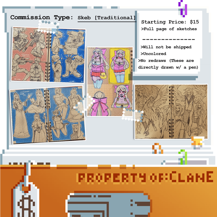 Skeb (Traditional). Starting Price: $15 Full page of sketches - Will not be shipped - Uncolored -No redraws (These are directly drawn w/ a pen)